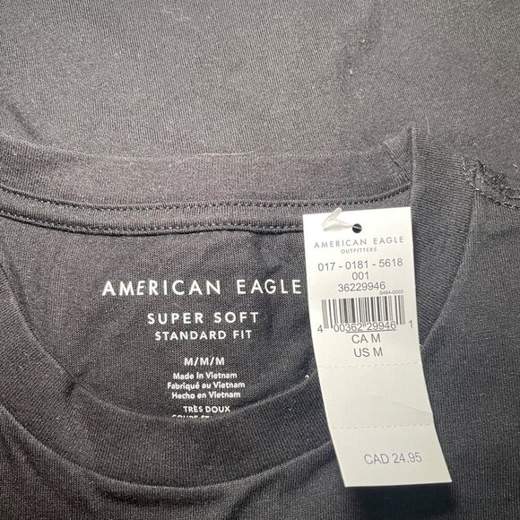 American Eagle Black Graphic T-Shirt Men’s Medium NWT 100% Cotton Casual Tee - Picture 5 of 5